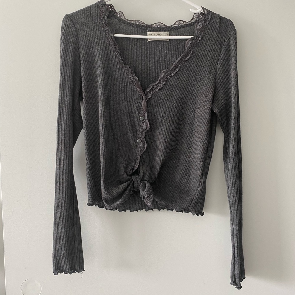 Grey UO Lace Long Sleeve